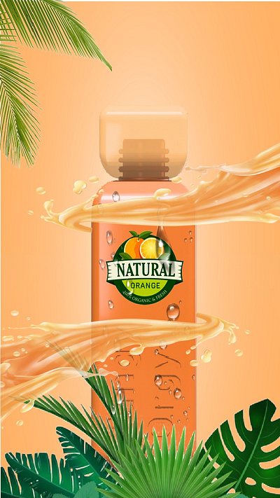 Natural Orange - Juice bottle design 3d 3dmodelling rendering softwares adobephotoshop branding graphic design logo poster product designing productdesign prototyping protoype ui vector