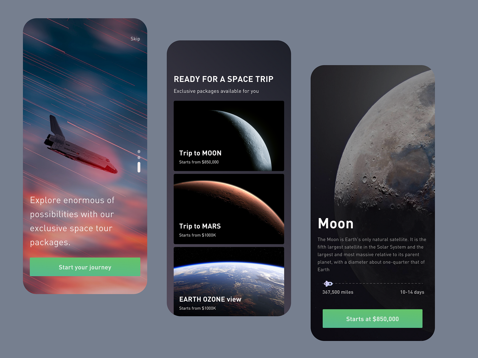 Space tourism app concept visual design by Mukesh Kumar on Dribbble