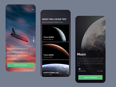 Space tourism app concept visual design 4k booking tickets. clean and minimal design hd images mobile app planets space space tourism ui user experience user interface ux visual design