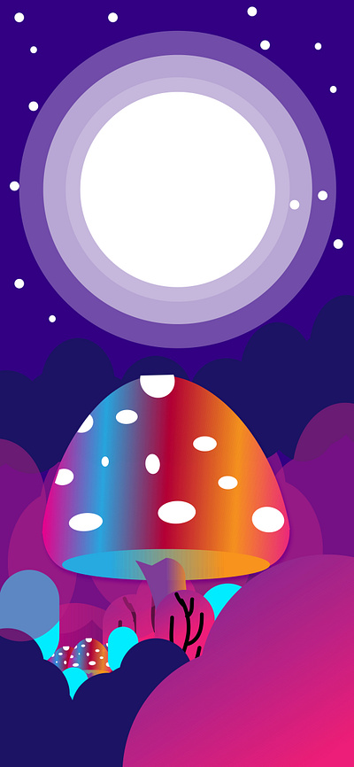 Smartphone Digital Wallpaper design digital wallpaper graphic design mobile wallpaper moon mushroom night smartphone