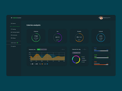 Calories dashboard dark mode dashboard ui web deisgn web design