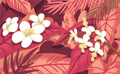 Dragon Character Environment Details background illustration design details drawing environment flower frangipani illustration leaves orchid palm leaf rain forest tropical vector