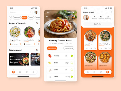 Food Recipe Mobile App app chef cook cooking cooking app food mobile app orange recipe