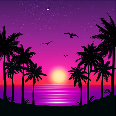 Sunset Beach design graphic design illustration social media vector