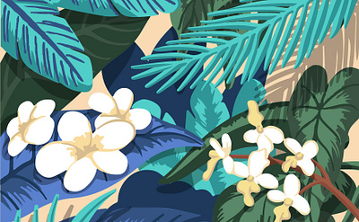 Pelican Character Environment Details background close up details environment flowers frangipani orchid palm leaves tropical leaves vector