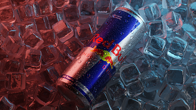 Redbull Can in Ice Cubes 3d abstract blender branding can condensation design fluid liquid logo redbull render