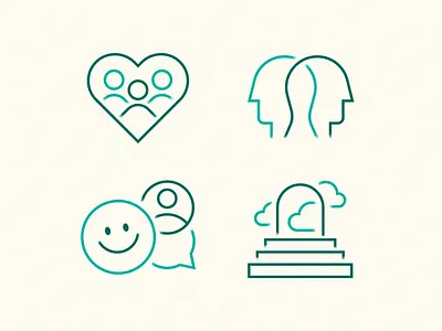 Mental Health door empty state green head health heart icons illustrations mental people therapy