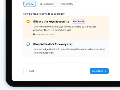 Rent App — Security Form app form product design radio button select ui ui design user interface