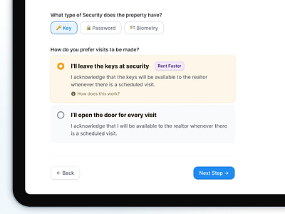 Rent App — Security Form app form product design radio button select ui ui design user interface