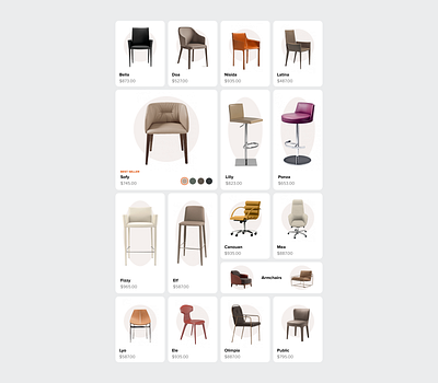 Card Variants for Chairs cards catalog