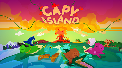 Capy Island Key Visual capybaras characters design art flat flat design game art game design illustration illustrator logo start screen typography ui user interface vector
