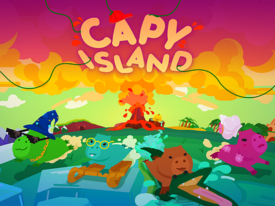 Capy Island Key Visual capybaras characters design art flat flat design game art game design illustration illustrator logo start screen typography ui user interface vector