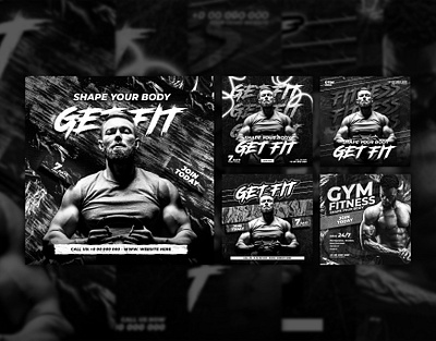 Gym Fitness Social Media Posts banner template banner branding design facebook ad facebook cover fitness free graphic design gym gym banner health instagram banner instagram post post premium product design social media sports club template web banner