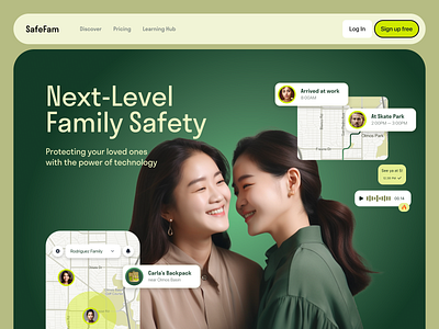 Family Safety app promo page concept emergency family maps midjourney online safety ui web