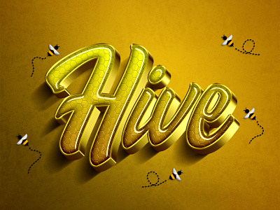 HIVE | Text Effect - Photoshop Template 3d 3d text bees design hive honey logo mockup photoshop template yellow