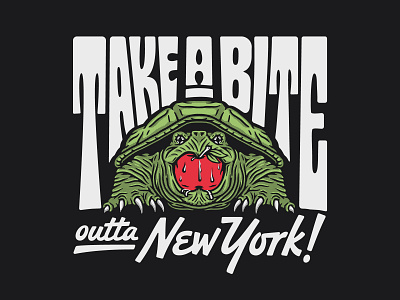 NY TEE CLUB | Take A Bite apple badge deadbolt design graphic design illustration illustrator lettering new york procreate screen printing snapping turtle t shirt type vector