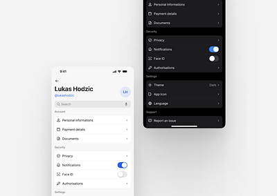 Settings — Mobile App dark mode ios mobile product design settings ui