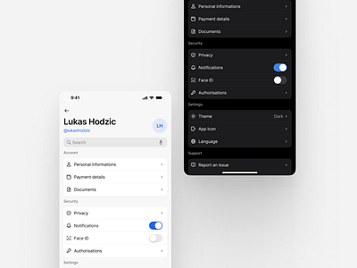 Settings — Mobile App dark mode ios mobile product design settings ui