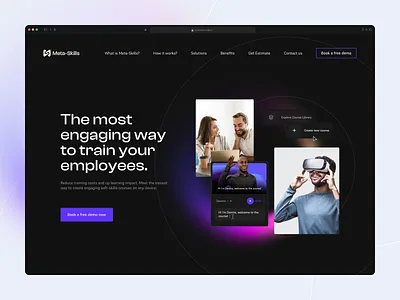 Meta-Skills - hero section app company course dark mode gradient headset hero hero section hero section illustration landing page library product texture ui ux virtual reality vr website widget