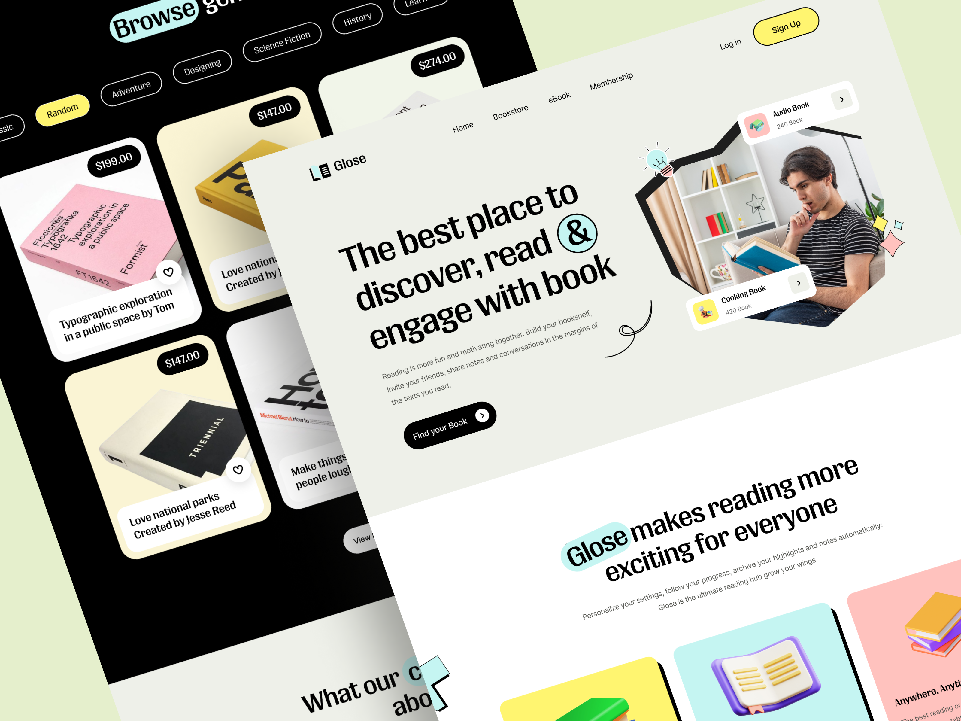 Glose Landing Page Redesign app app ui audio book best dribbble 2023 book book collection book landing page book reading design digital books glose landing page redesign product design trend ui uidesign user interface uxdesign web design website design