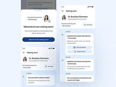 Mobile app waiting room before a virtual visit appointment medical medtech mobile app product design scheduling video call waiting room zoom