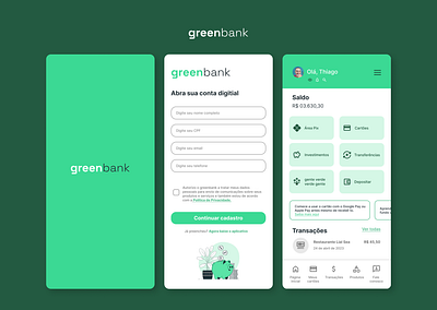 Greenbank app . UI aplicativo banco bank dailyui fintech green greenbank pig splash telainicial ui