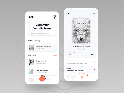 Audio Book Mobile App app audio audiobook book clean design list listening minimal mobile player search ui uiux ux voice white