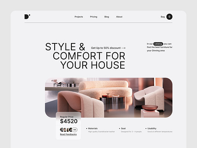 Online platform for home app catalogue clean design furniture landing minimalism service ui ux web website