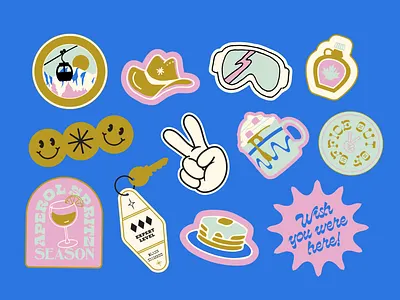 Halfdays Sticker Icon Set aeperol branding cowboy design drawing illustration retro ski typography western