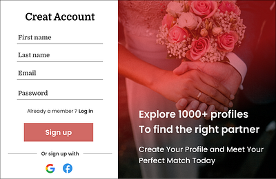 The sign-up page for a matrimonial website: dailyui design figma sign up ui ux webdesign