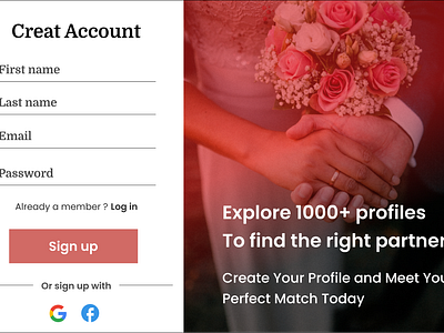 The sign-up page for a matrimonial website: dailyui design figma sign up ui ux webdesign