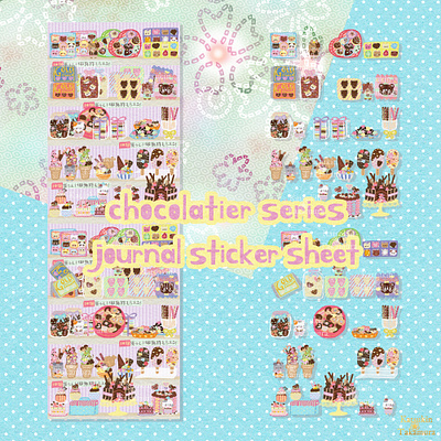 Chocolatier Journal Stickers art toy branding character design cute design designer toy felt illustration journal kawaii mockup stationery sticker sheet stickers