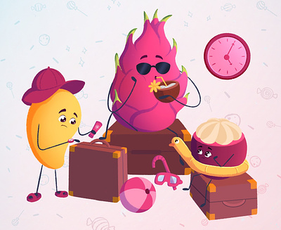 Allow fruit imports! Board game board game bright character childrens book cute dragon fruit fruit illustration kids mango photoshop sea summer table game time vacation vegetable