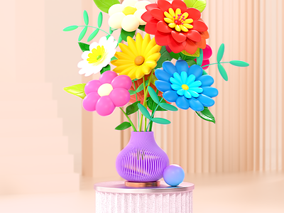 Flower Vase 3d c4d cinema4d flower model modeling octane render vase