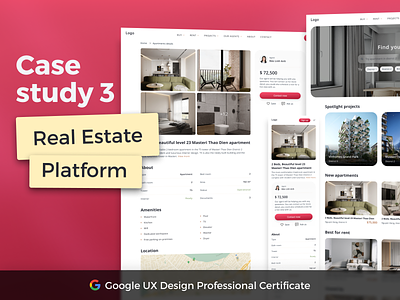 [Google UX Course] Case Study 3 - Real Estate Platform apartment case study coursera design thinking google certificate home searching real estate ui ux research web