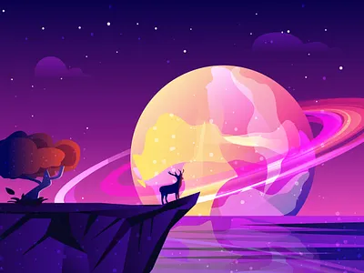 Fantastic Planet abstract artwork background deer fantastic fantasy fiction hero image illustration lake planet planet illustration rocks wallpaper web illustration website background website header