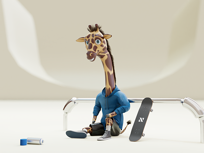 3D Giraffe Illustration 3d art blender cartoon character design giraffe illustration skateboard skater