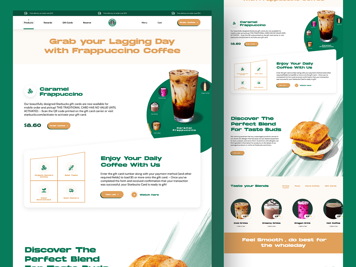 Starbucks Landing page Coffee site ui by Aqsa Nawaz on Dribbble