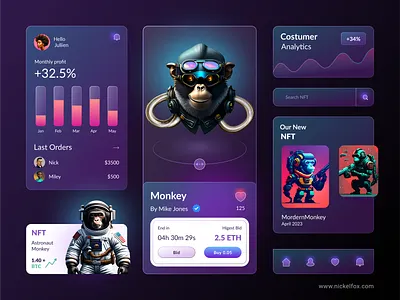 NFT Digital Market App 3d art branding color crypto cryptocurrency design digital art exploration fintech gradients illustration ios minimal mobile app nft ui ui components ux vector