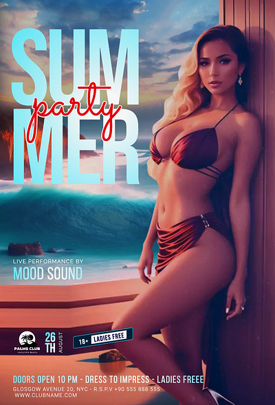 SUMMER PARTY VIDEO POSTER anniversary beach beach party design graphic design nightclub party summer summer bash summer party video poster