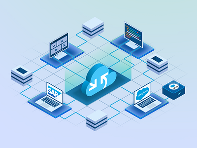 Isometric illustration for eShopSync branding connectors data data integration dribbble eshop figma graphic design illustration integration interface isometric isometric illustration salesforce sap ui design vector web webkul webkuldesign