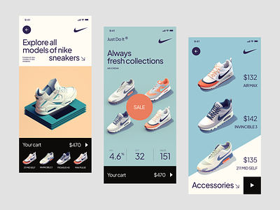 Nike® Shoes - Mobile App Concept accessories commerce concept design ios mobile nike sale shoes shop sneakers ui ux