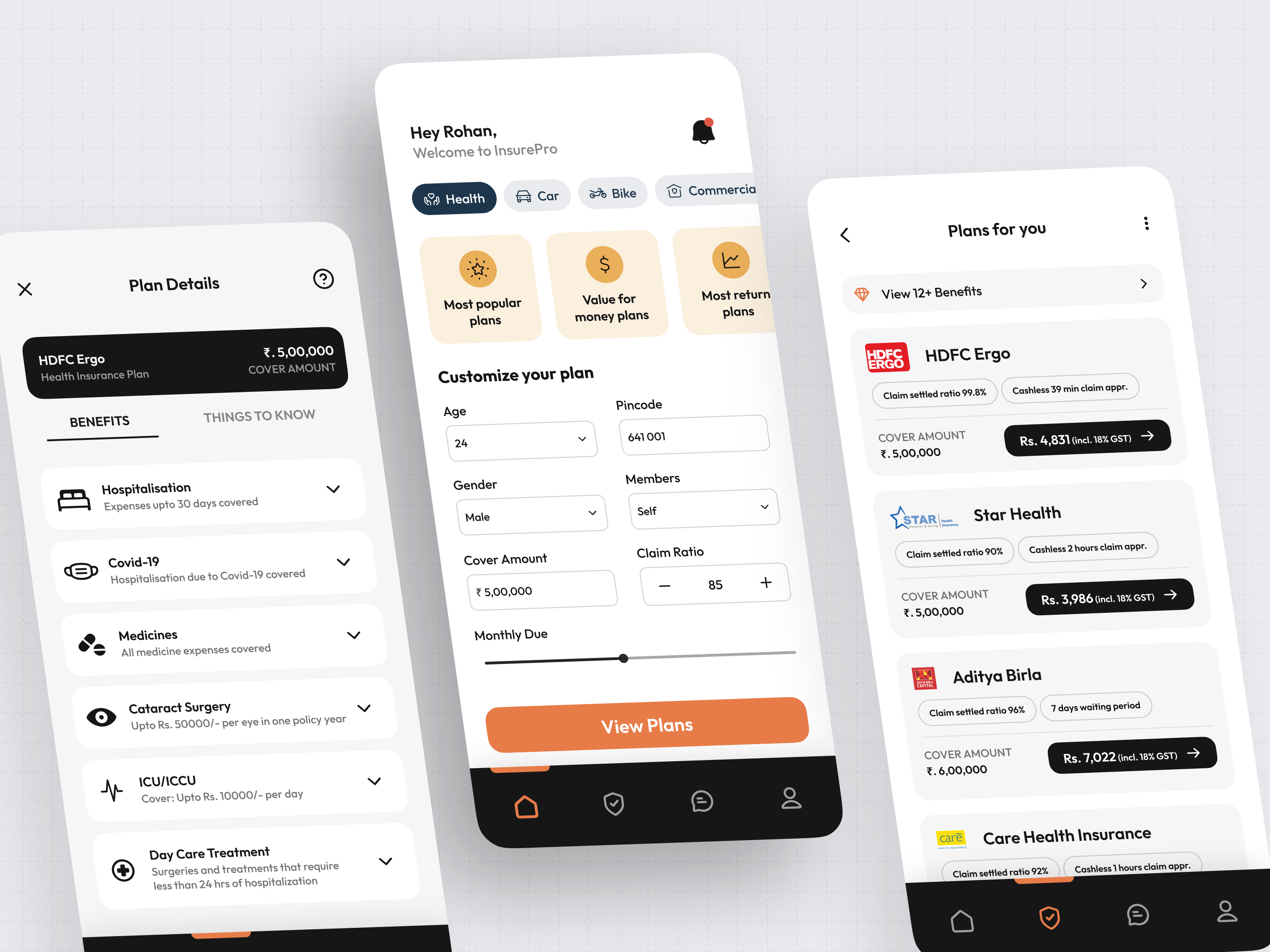 Insurance App – InsurePro ai app design clean design dribbble figma insurance insurance app minimal minimalist mobile interface mobile ui product design ui ui design uiux user interface