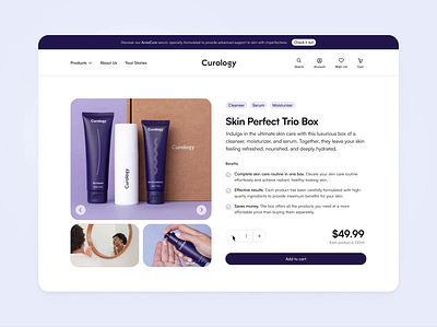 Product Page for Skin care ✦ E-commerce add to cart animation carousel cart daily ui e commerce ecommerce gallery image light mode micro interaction online shopping price product page shop shopping skin care user interface web web design