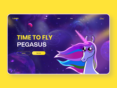 Concept Pegasus Ui Hero Banner attractive banner cartoon creative creative ui design glaxy graphic design header hero banner pegasus space ui ui header website website design