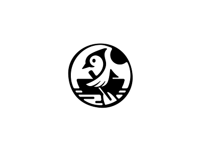 A woodpecker in a boat bird boat brand branding design elegant graphic design illustration logo logo design logotype mark minimalism minimalistic modern sign ukraine wood woodpecker woodworking