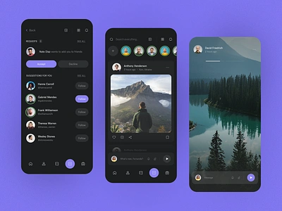 Design concepts of social network | Lazarev. app application button concept design feed friends gallery instagram concept list menu mobile photo request social network stories ui ux