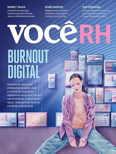 Digital Burnout X Débora Islas digital editorial interior magazine magazine cover painterly workplace