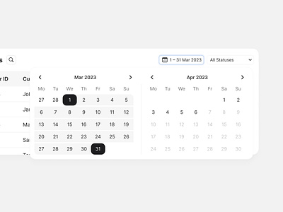 Date range picker app calendar date picker interface minimalism table ui uidesign uiux ux web website