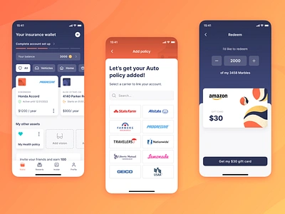 Marble — Insurtech App UI app application design digital products digital wallet finances fintech insurance insurtech loyalty platform marble policies policy holders rewards startup ui ux z1 z1 digital studio